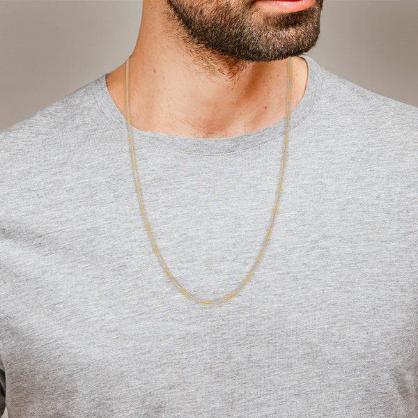 Collar eslabón cola de ratón platinado en oro amarillo 14 kilates.