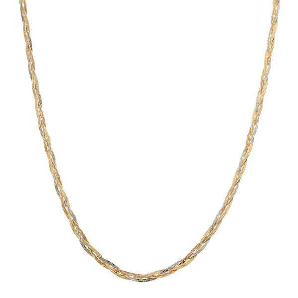 Collar eslabón trenzado en oro tres tonos 14 kilates.