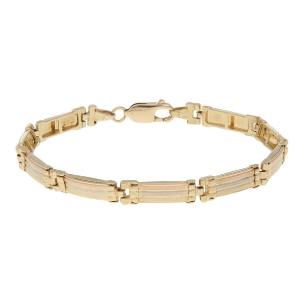 Pulsera eslabón articulado en oro tres tonos 14 kilates.