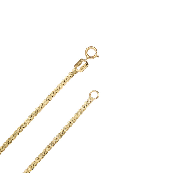 Collar eslabón planchado y cruz con circonias en oro amarillo 14 kilates.