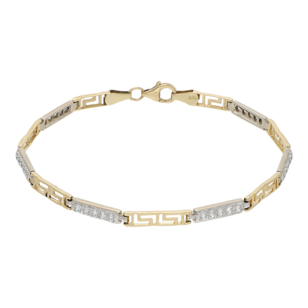 Pulsera eslabón articulado con circonias en oro dos tonos 14 kilates.