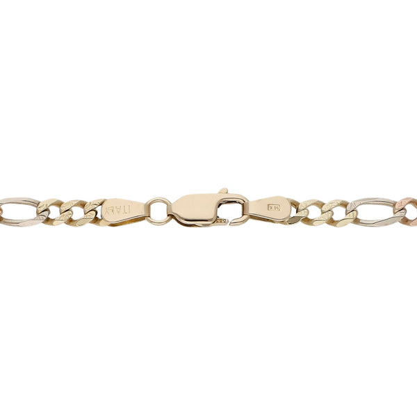 Pulsera de tres eslabones por uno en oro tres tonos 14 kilates.