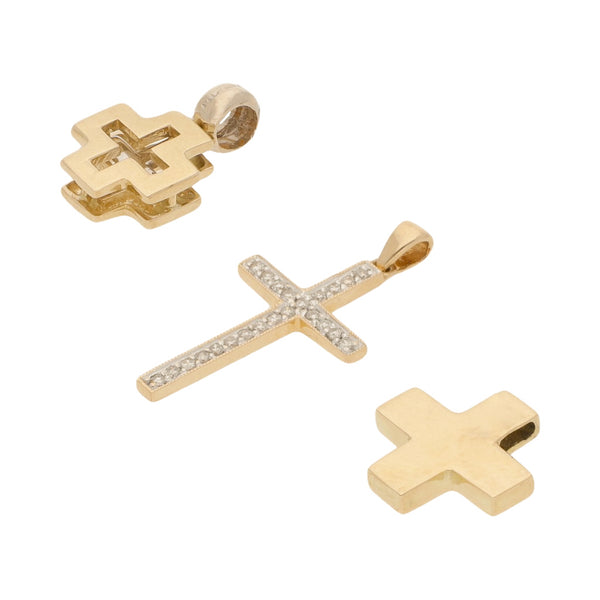 Tres cruces diseño especial con diamantes en oro dos tonos 14 kilates.