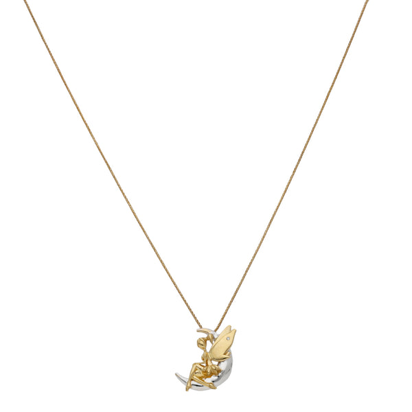 Gargantilla eslabón tejido con dije diseño especial motivo hada con diamante en oro amarillo 14 kilates.