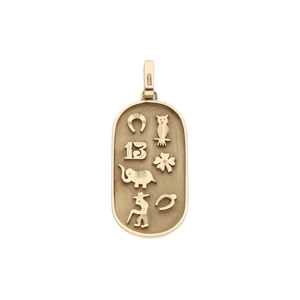 Dije diseño especial motivo figuras diferentes en oro amarillo 14 kilates.