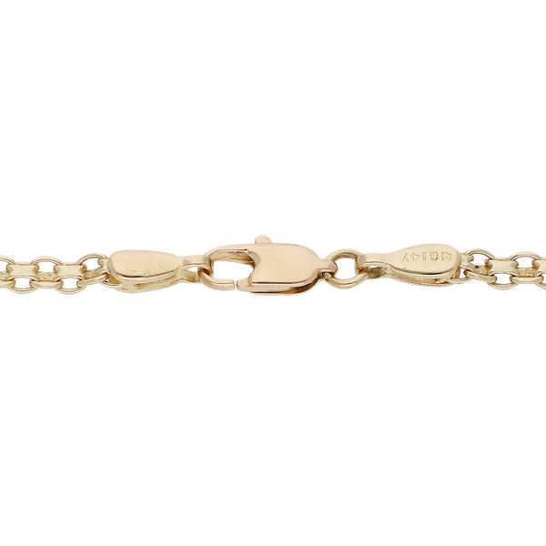 Pulsera eslabón calado con aplicaciones de corazón en oro amarillo 14 kilates.