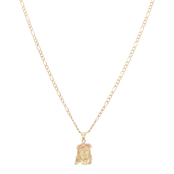 Collar de tres eslabones por uno y medalla motivo Divino Rostro en oro dos tonos 14 kilates.