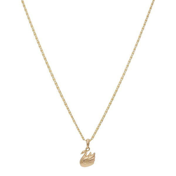 Juego de gargantilla eslabón nudo marino y dije diseño especial motivo cisne en oro dos tonos 14 kilates.