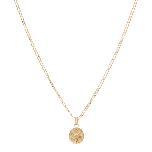 Collar de diez eslabones por siete platinado y dije diseño especial oro amarillo 14 kilates