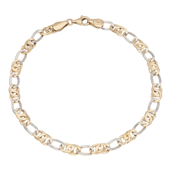 Pulsera eslabón combinado en oro dos tonos 14 kilates.