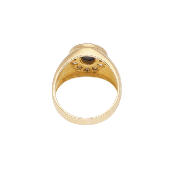 Anillo tipo sello con lapislázuli y circonias en oro amarillo 14 kilates.