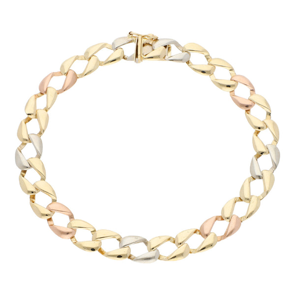 Pulsera eslabón encontrado en oro tres tonos 14 kilates.