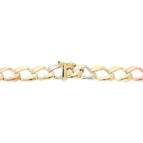 Pulsera eslabón encontrado en oro tres tonos 14 kilates.