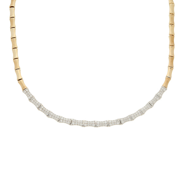 Gargantilla eslabón articulado con circonias en oro dos tonos 14 kilates.
