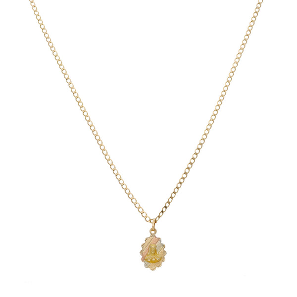 Gargantilla eslabón encontrado y medalla motivo sagrado corazón en oro amarillo 14 kilates.