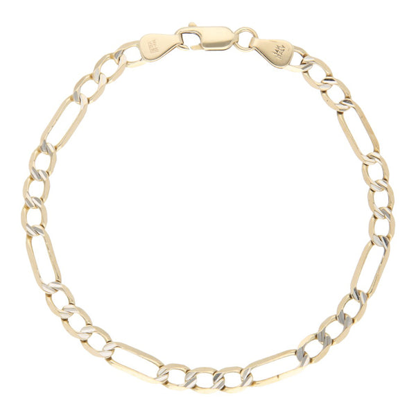 Pulsera de tres eslabones por uno platinado en oro amarillo 14 kilates.