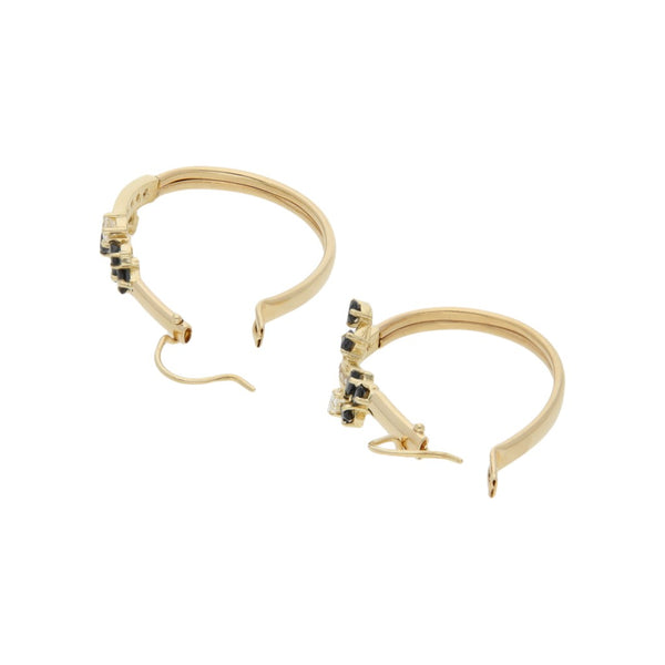 Arracadas diseño especial con zafiros y sintéticos en oro amarillo 14 kilates.