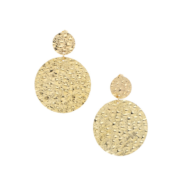 Broqueles laminados con colgante motivo circulo en oro amarillo 14 kilates