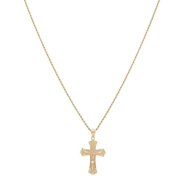 Collar torzal y crucifijo estilizado en oro dos tonos 14 kilates.