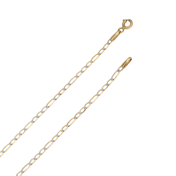 Collar de tres eslabones por uno platinados y dije diseño especial con circonias motivo mano en oro amarillo 14 kilates.