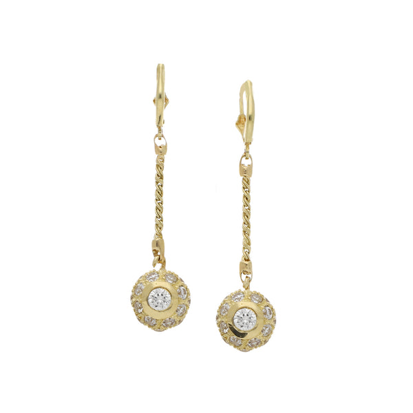 Anillo diseño especial con colgantes y circonias en oro amarillo 14 kilates.