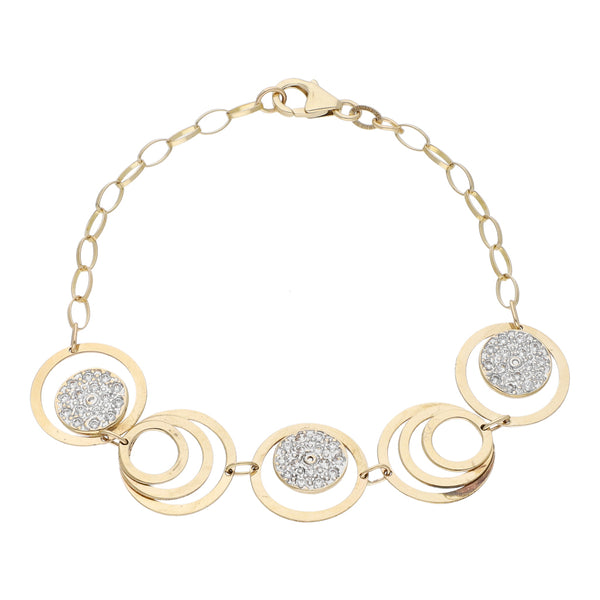 Pulsera eslabón combinado con sintéticos en oro amarillo 14 kilates.