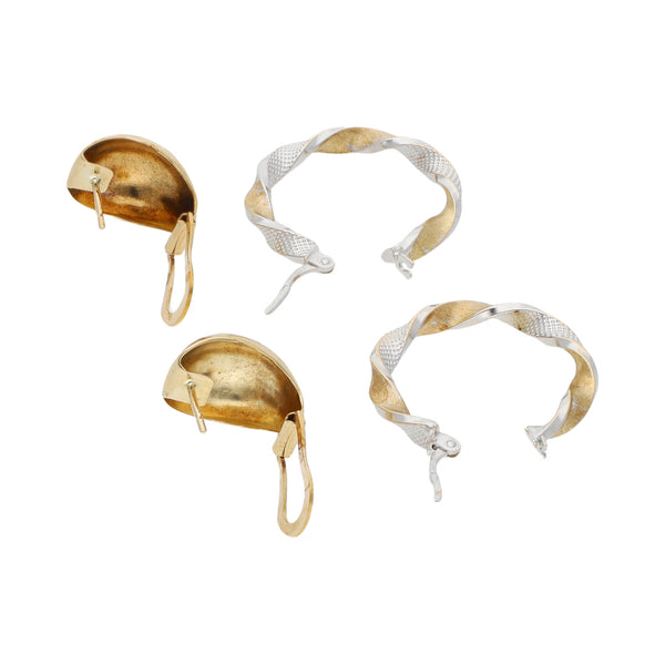 Arracadas torzales y aretes laminados en oro dos tonos 14 kilates.