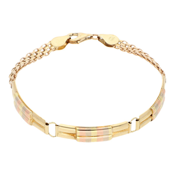 Pulsera eslabón laminado en oro dos tonos 14 kilates.