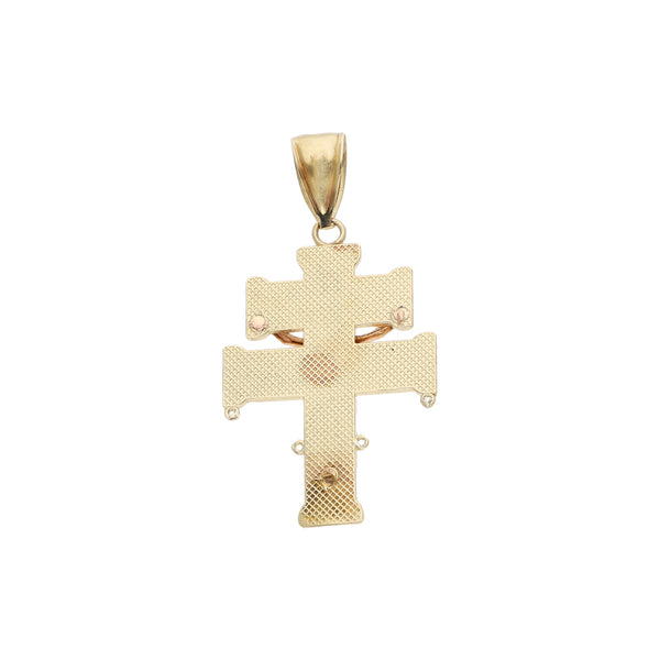 Crucifijo diseño especial en oro dos tonos 14 kilates.