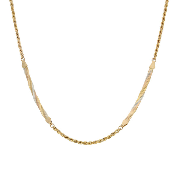 Collar eslabón combinado en oro tres tonos 14 kilates.