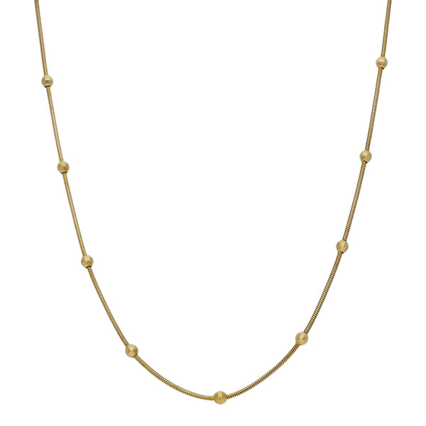 Collar eslabón cola de ratón con aplicaciones motivo esferas en oro amarillo 14 kilates.