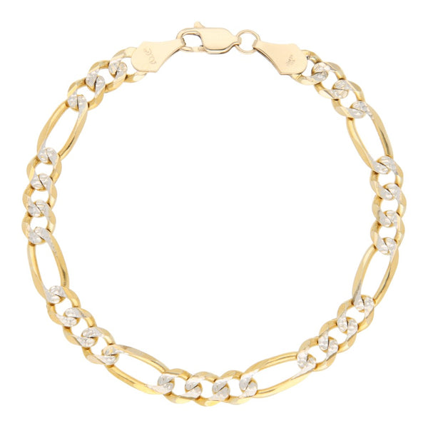 Pulsera de tres eslabones por uno platinados en oro amarillo 14 kilates.