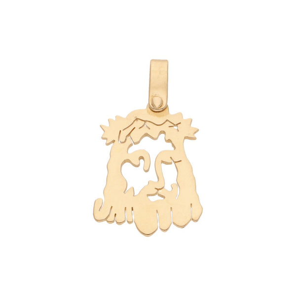 Medalla calada motivo divino rostro en oro amarillo 18i kilates.