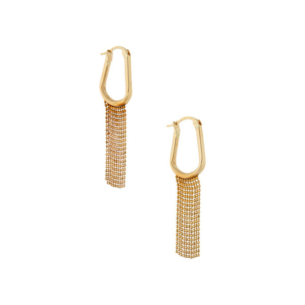 Arracadas huecas con colgantes en oro amarillo 14 kilates.