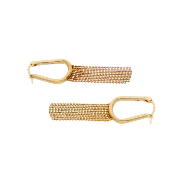 Arracadas huecas con colgantes en oro amarillo 14 kilates.