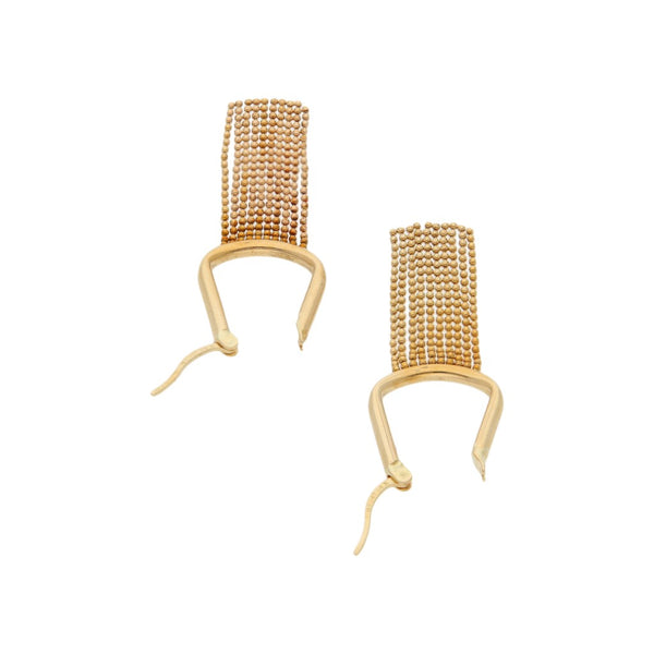 Arracadas huecas con colgantes en oro amarillo 14 kilates.