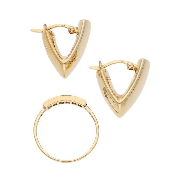 Juego de anillo y aretes diseño especial con sintéticos en oro amarillo 14 kilates.