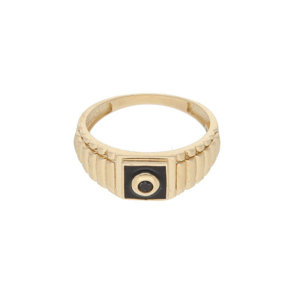Anillo tipo sello con sintético y esmalte en oro amarillo 14 kilates.