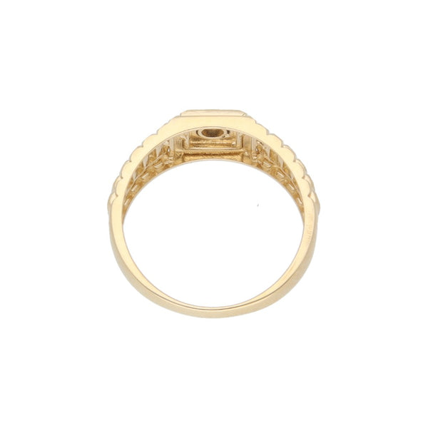 Anillo tipo sello con sintético y esmalte en oro amarillo 14 kilates.