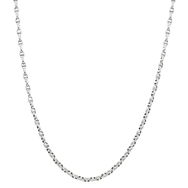 Collar eslabón nudo marino cruzado en oro blanco 14 kilates.
