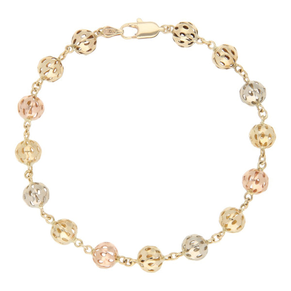 Pulsera eslabón calado en oro tres tonos 14 kilates.