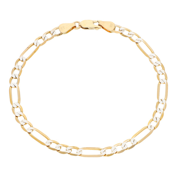 Pulsera de tres eslabones por uno platinado por uno en oro amarillo 14 kilates.