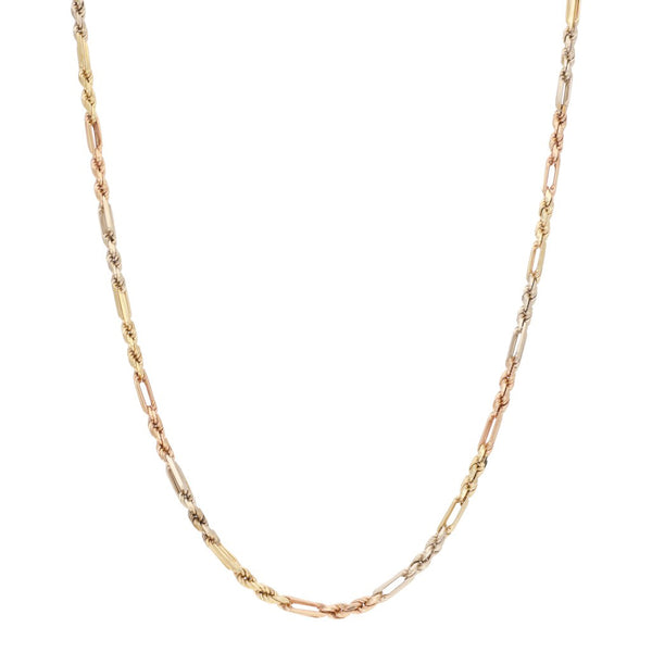 Collar eslabón combinado en oro tres tonos 14 kilates.