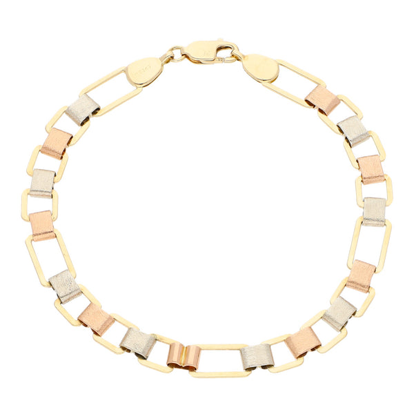 Pulsera eslabón articulado en oro tres tonos 14 kilates.