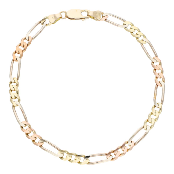 Pulsera de tres eslabones por uno en oro tres tonos 14 kilates.