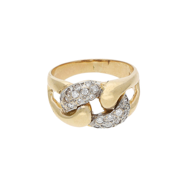 Anillo diseño especial con circonias en oro amarillo 14 kilates.