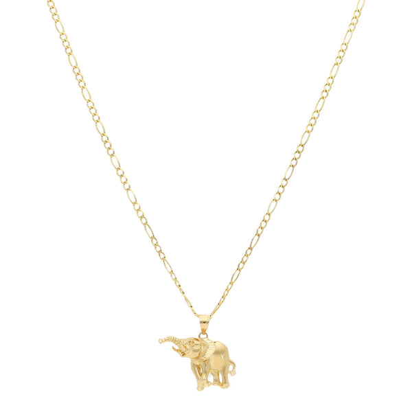 Collar de tres eslabones por uno y dije diseño especial motivo elefante en oro amarillo 14 kilates.