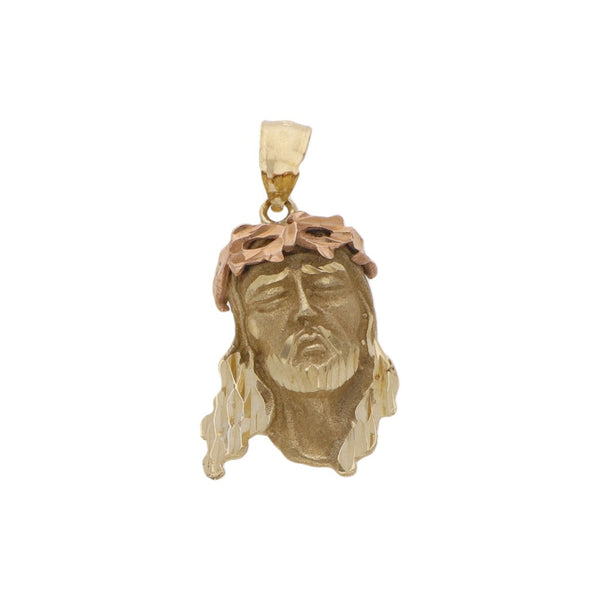 Medalla diseño especial motivo divino rostro en oro dos tonos 14 kilates.