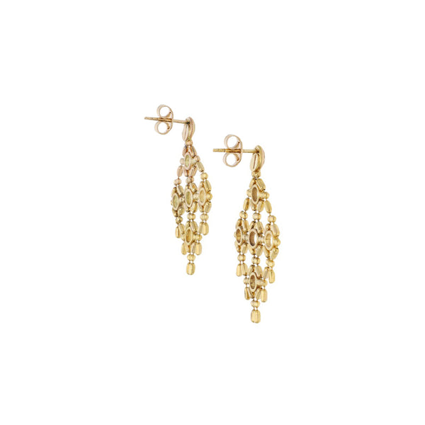 Broqueles diseño especial con colgantes en oro amarillo 14 kilates.