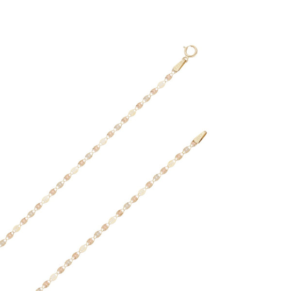 Collar eslabón combinado y medalla diseño especial motivo virgen de Guadalupe en oro tres tonos 14 kilates.
